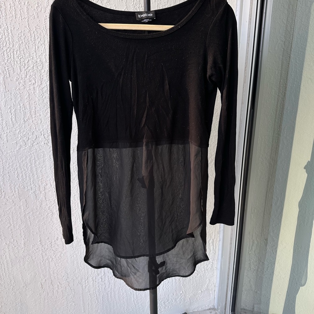 Bebe Black Long Sleeve Sheer Tunic
